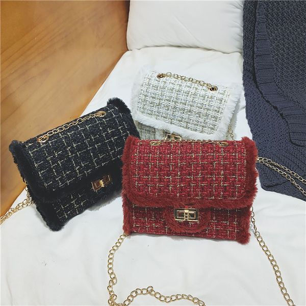 

luxury chains women bags plush wool bag tide chain single shoulder small square handbags sac a main femme de marque luxe 5.2 l2