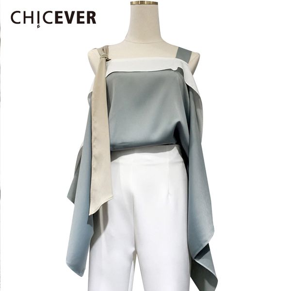 

chicever korean lace up shirt for women off shoulder ruffles patchwork irregular blouse female spring 2020 fashion new, White