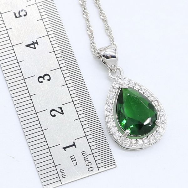 

silver 925 jewelry charming green water drop jewelry sets for women cubic zirconia necklace earrings rings set, Slivery;golden