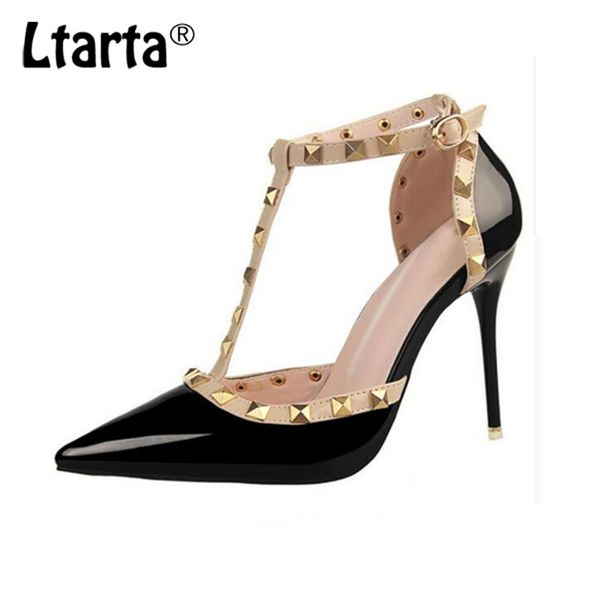 

pumps 2020 women's shoes summer style fashion female sandals rivet metal decoration pu leather style women high heels .xl-868, Black