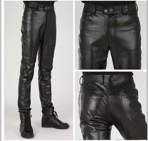 

large size new leather pants male personality motorcycle locomotive stitching pu trousers hip hop streetwear men clothing 2020, Black