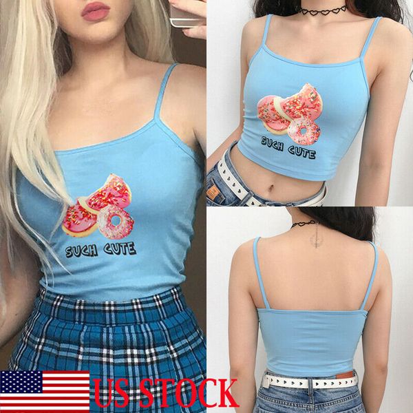 

2019 women strappy cotton letter print tank vest summer short crop camis tees ladies, White