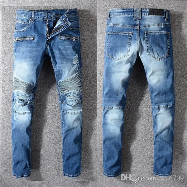 

balman mens designer jeans man ripped denim tearing jeans blue cotton fashion tight spring autumn men's pants