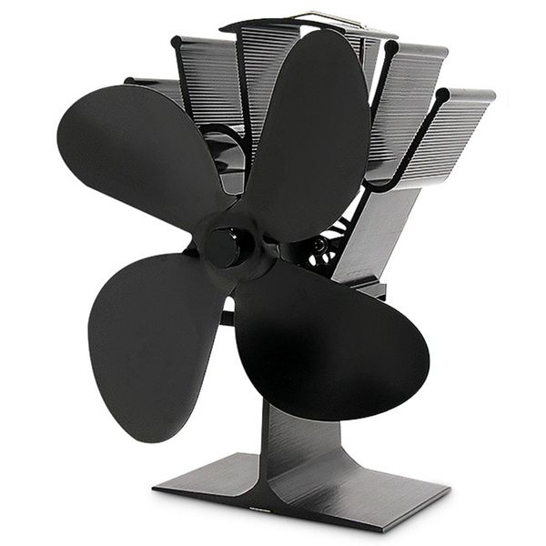 

black fireplace 4 blade heat powered stove fan log wood burner eco friendly quiet fan home efficient heat distribution