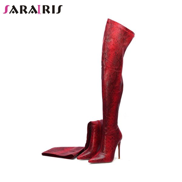 

sarairis 2019 новый большой размер 34-45 ins горячие сапоги женская обувь острым носом тонкие высокие каблуки над коленом сапоги женская обу, Black