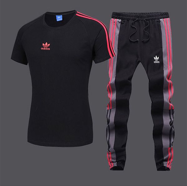 

Men 039 track uit fa hion active triped embroidery breathable crew neck pullover t hirt long pant cotton blend ize 2xl