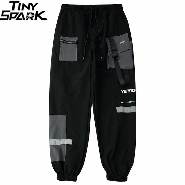 

2020 hip hop cargo pants pockets men streetwear harajuku baggy joggers pants hiphop zipper ribbion harem casual trousers, Black