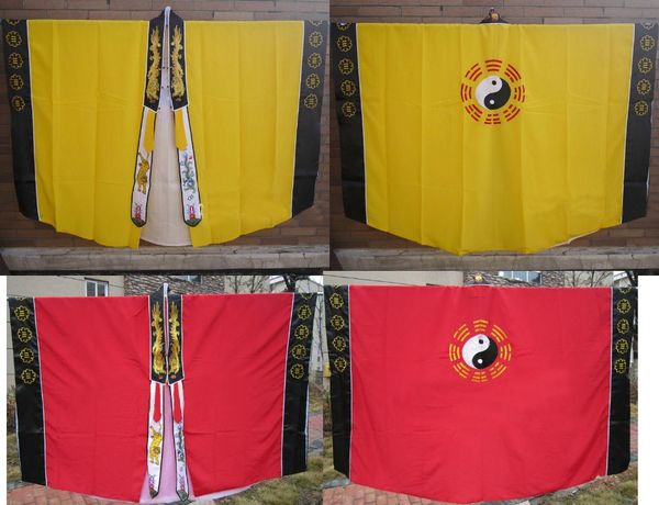 

2color red/yellow embroidery dragon taoist robe suits taoism martial arts gown cassock tai chi clothing uniforms, Black;red