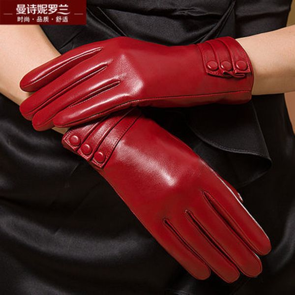 

winter woman genuine leather gloves female thickening keep warm sheepskin gloves women' fashion gloves mlz014 y191112, Blue;gray