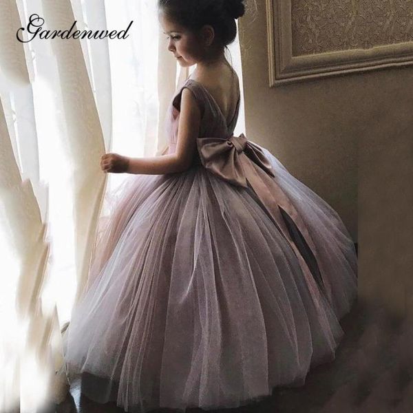 

gardenwed 2020 ball gown flower girl dresses o-neck big bow long tulle baby girl party dresses, Red;yellow