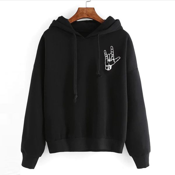 

womens harajuku sweatshirt hoodies hip- printed finger loose long sleeve streetwear hooded causal blouse sudadera mujer, Black