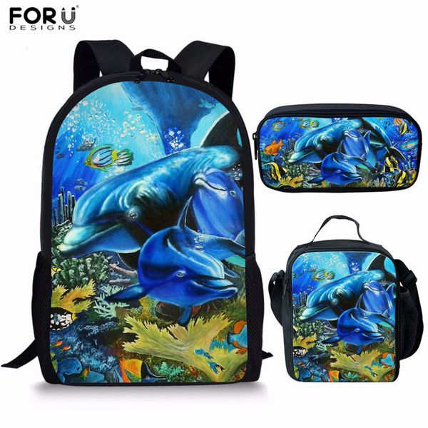 

forudesigns children school bags set for girls boys dolphins print schoolbag kids primary school backpack kids travel bag pack