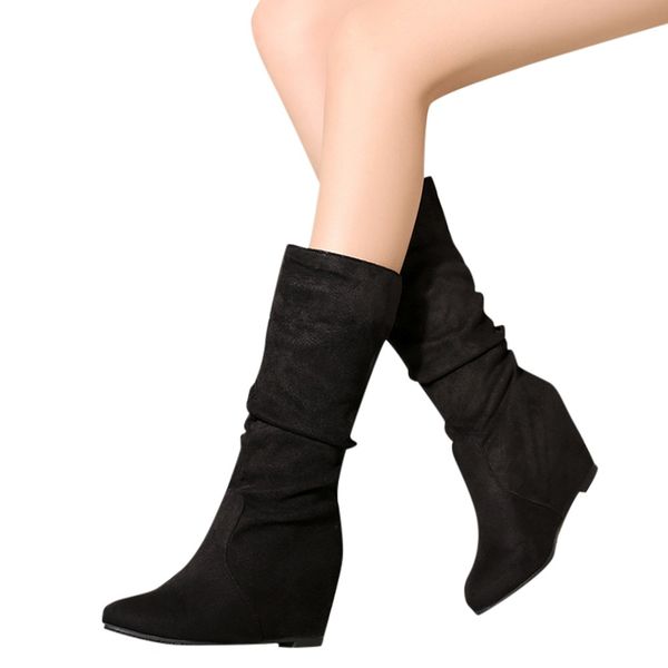 

winter boots 2019 women boots wedge mid calf women shoes black fashion mother shoes leather round toe ladies