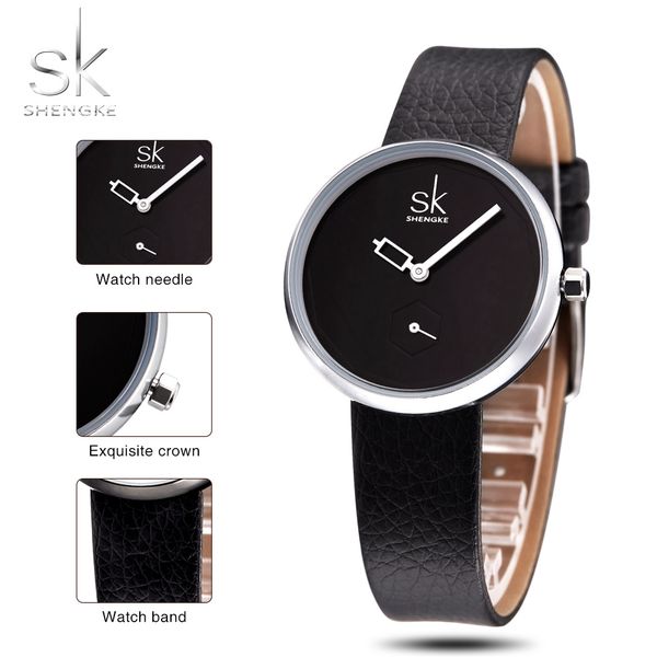 

cwp 2021 SHENGKE Quartz Women Watches Brand Fashion Ladies Leather Watch Clock Relogio Feminino for Girl Female Wristwatches, Black