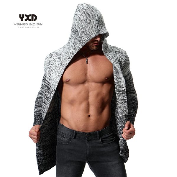 

mens clothes autumn casual slim knitwear hoodie cardigans mans knitted sweater men long cardigan man coat homie gradient outwear, White;black