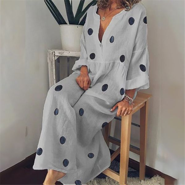 

2019 beach dress tunic maxi dress women long dot print beach dresses sleeve beaching cover up sundress vestidos de festa, Blue;gray