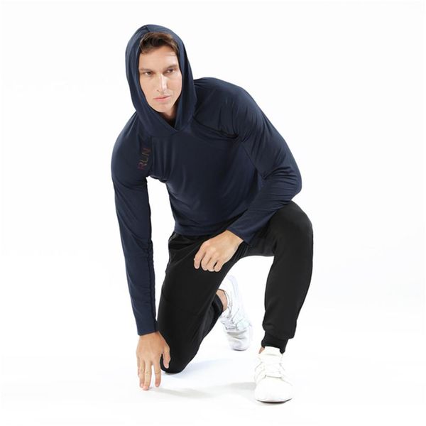 

2019 men running hoodie shirt long sleeve sport jacket elastic fitness sportswear bodybuilding jogging gym training t-shirt, Black;blue