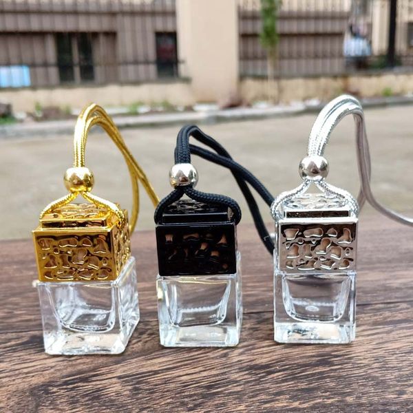 

400pcs cube perfume bottle car hanging perfume rearview ornament air freshener for essential oils diffuser fragrance empty glass bottle