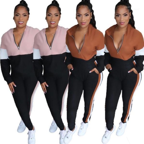 

panelled color long sleeve hooded two piece pants designer womens tracksuits casual style womens designer tracksuits fashion, Gray