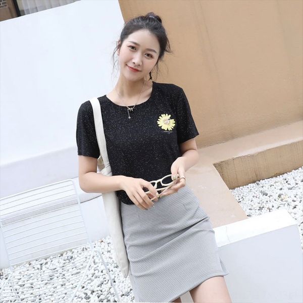 

shining little daisy t-shirt female 2020 korean style round collar short sleeve t-shirt loose all-match western style ins top, White