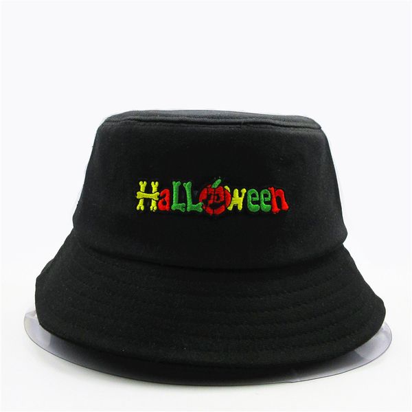 

ldslyjr halloween letter embroidery cotton bucket hat fisherman hat outdoor travel sun cap hats for men and women 287