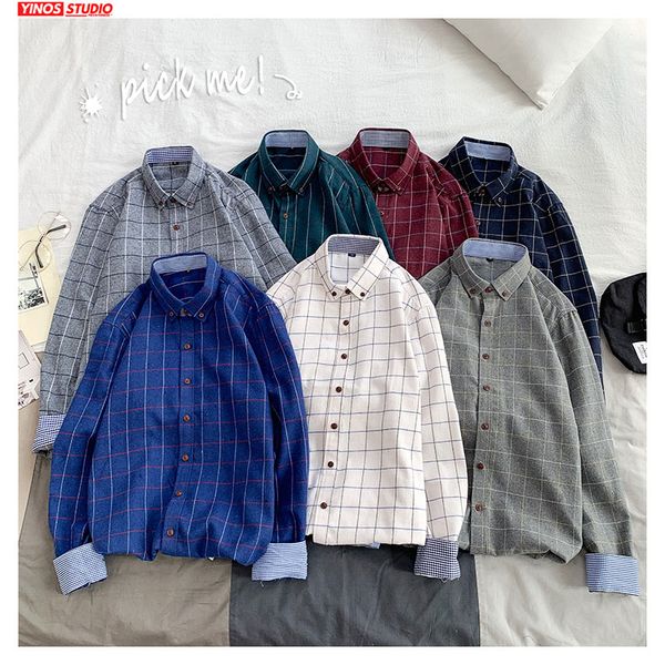 

dropshipping autumn casual male men streetwear plaid shirts 2019 winter mens japanese striped shirts 5 colors, White;black