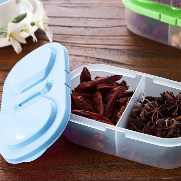 

2 colors durable food storage box 2 lattices sealed crisper grains tank kitchen sorting container cans for coarse cereals