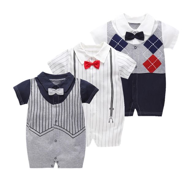 

2019 new newborn baby romper infantil clothes striped short summer baby boy clothes gentleman 1st birthday party infant clothing, Blue