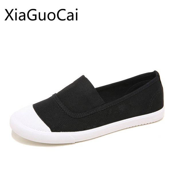 

white and black women canvas shoes spring and summer female flats student single shallow fashion casual shoes