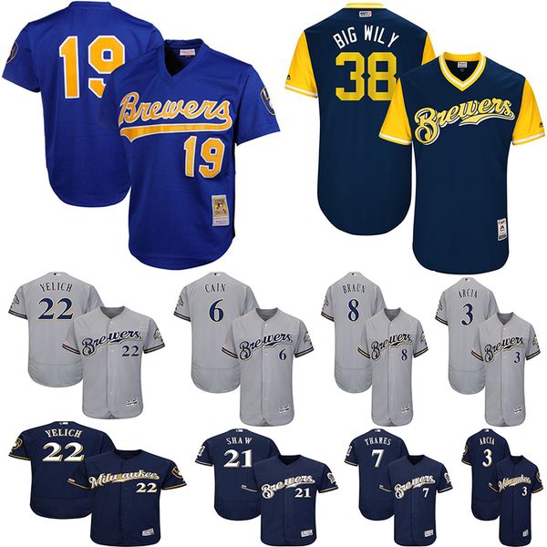 

Milwaukee Men's Brewers Jerseys Christian Yelich Robin Yount Lorenzo Cain Orlando Arcia Travis Shaw Mesh Batting Practice Baseball Jersey