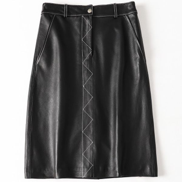 

2019 new fashion genuine real sheep leather skirt h34, Black