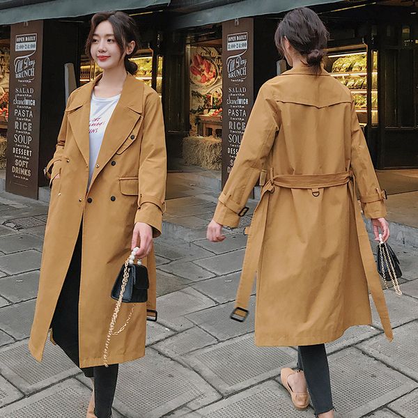 

autumn women fashion clothing spring new korean buckle pure color treanch coat loose fall winter tide female women's windbreaker, Tan;black