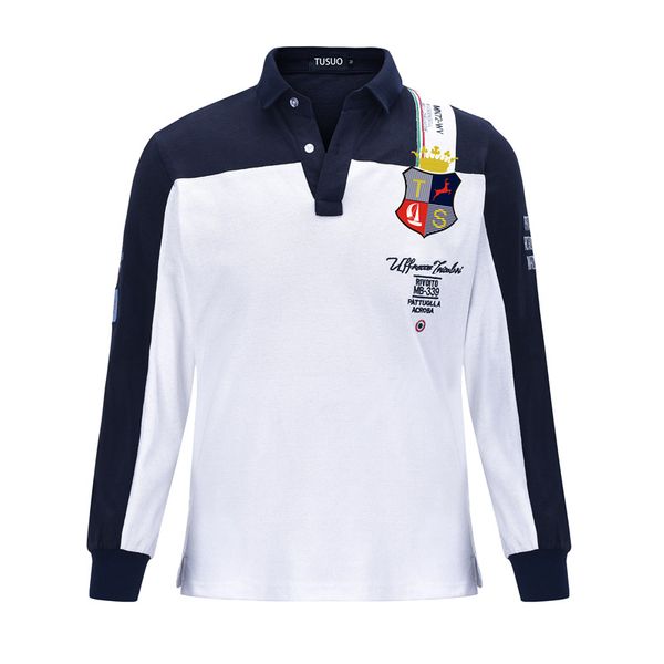 

original design new men's long sleeve polo shirt lapel net eyes cotton long sleeve men's embroidery, White;black