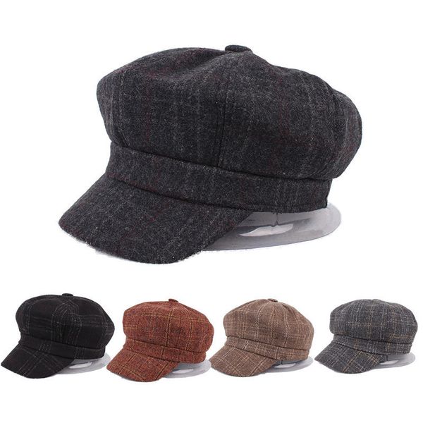 

2019 hat женских дикий небольшой свежего lattice берет ретро британский cap весна и лето дикого восьмиугольной cap tide мужской, Blue;gray