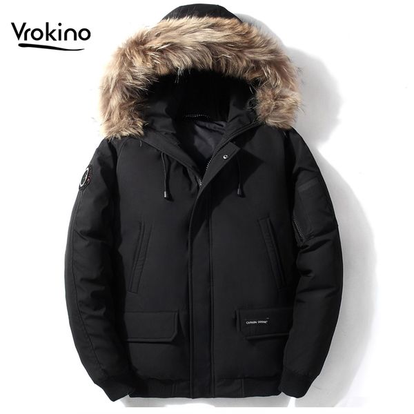 

men's winter hooded fur collar down jacket new in 2019 fashion men's white duck down thick coat male black green
