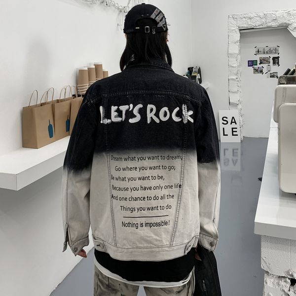 

black cotton jeans jacket men streetwear spliced hip hop denim jacket, Black;brown
