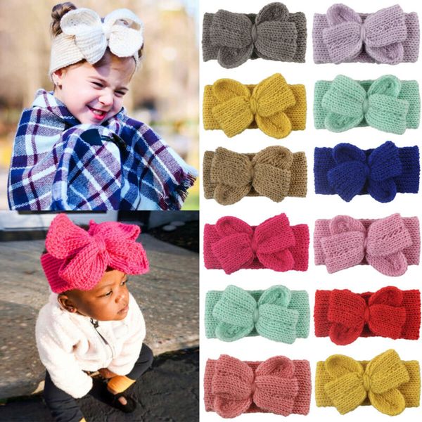 

toddler infant baby girl boy bowknot knitted hair band warm headband headwear 10 colours, Slivery;white