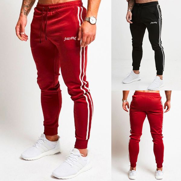 

2020 new autumn winter mens fashion trend training running jogging striped drawstring track pants, Black
