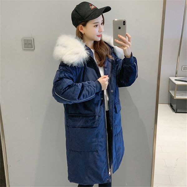 

velvet warm hooded fur solid popular coat parka jacket winter warm outwear casual casaco overcoat fashion female women cotton, Black