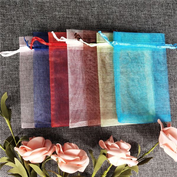 

100pcs plain color 12*17cm clear organza bags jewelry/christmas/wedding/birthday/gift drawstring packing bags 6zsh316-100