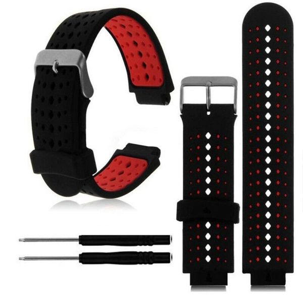 

125mm + 90mm soft silicone wrist watch band strap replacement black red green for garmin forerunner 230/235/630/220/620/735, Black;brown