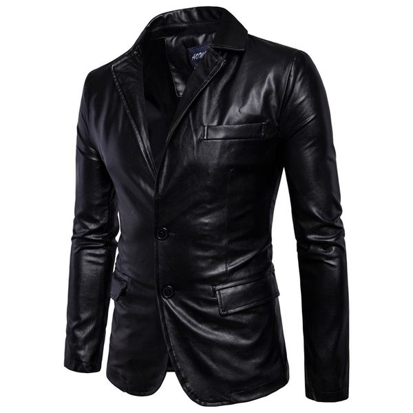 

business casual men leather jacket spring autumn black and brown pu coat brand mens single-breasted locomotive leather outerwear