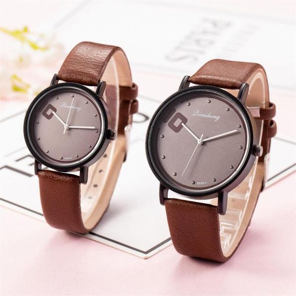 

qicaihong fashion trendy couple watch round dial big 10 faux leather strap analog quartz lover's wrist watches zegarek damski, Slivery;brown