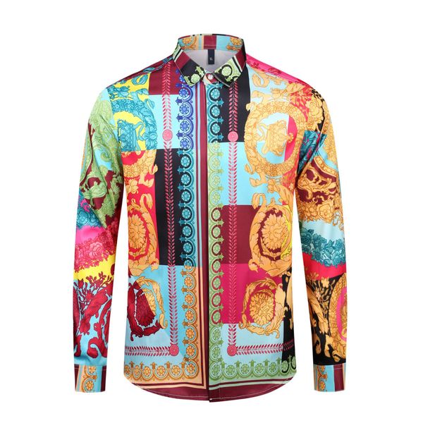 

2020 designer summer new european and american men's and women's long-sleeved shirt printed colorful gold flower carving trend shi, White;black