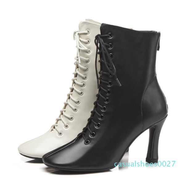 

genuine leather woman toe cowhide fine with square zipper chalaza knight boots high c27, Black