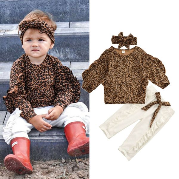 

Toddler Infant Kids Baby Girl Clothes Set Ruffle Leopard Spring Long Sleeve Tops Pants Headband Outfit Clothing Tracksuit 3PCs