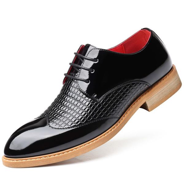 

2019 new genuine leather men brogues shoes lace-up bullock business dress men oxfords shoes male formal, Black