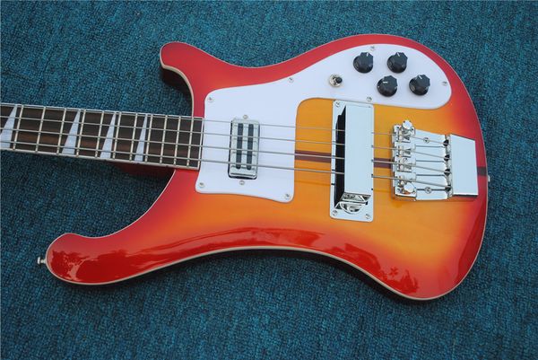 Высококачественная Ricken 4 String Bass Electric Guitar, корпус красного дерева, оранжевая краска, хромированное оборудование, бесплатная доставка