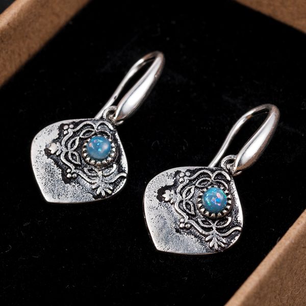 

vintage silver dangle earrings green stone leaf ear hook women wedding jewelry drop statement earrings aretes de mujer modernos