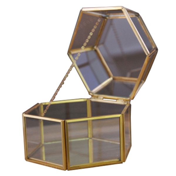 

wedding glass ring jewelry box pentagon geometric copper ring, Silver